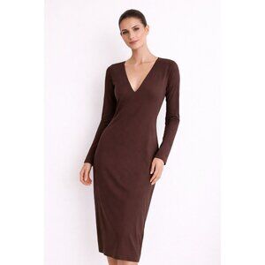 Artizia Womens NWT Mocha brown Conture V-neck Long sleeve Bodycon Dress Size XL